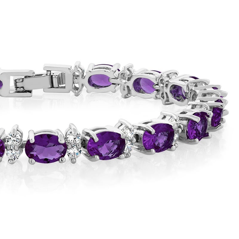 Gem Stone King 20.00 Ct Oval and Round Purple Color Cubic Zirconias CZ Women's Tennis Bracelet 7 Inch - Image 5